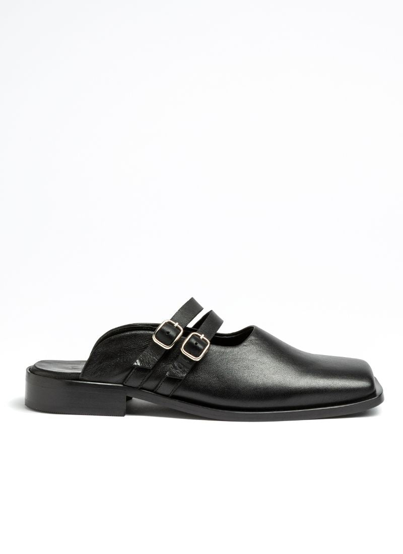 ★PAES★Double Buckle Mule Sandal Black DAPHNE Double Strap Mules | Mule black with square front
