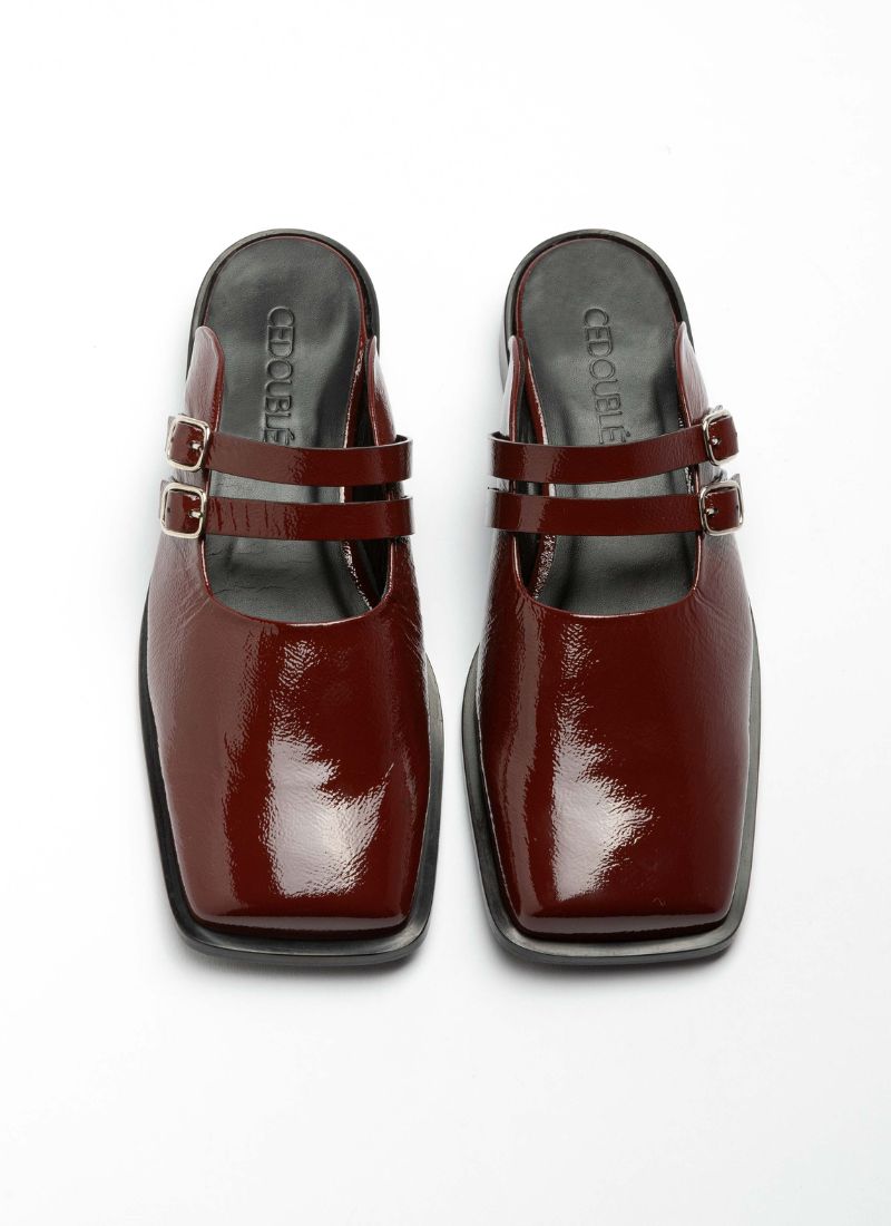 DAPHNE Double Strap patent leather mule dark red with square